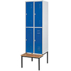 Kleiderspind 2 x 2 Abteile mit Sitzbank, lichtgrau/enzianblau