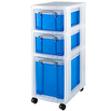Rollwagen mit 3 transparent-blauen Boxen Rollwagen mit 3 transparent-blauen Boxen